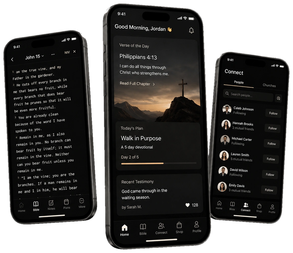 Multiple concept screens from the future APOSTLE mobile app